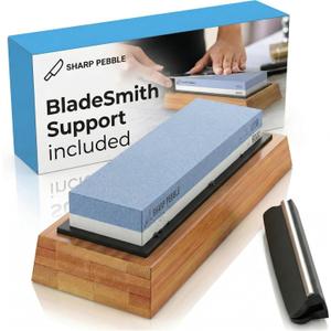 Sharp Pebble Premium Whetstone Knife Sharpening System  1000/6000 Grit Whetstone Knife Sharpener & Honing Kit with Angle Guide & Non-Slip Bamboo Base  Guided Beginner Instructions