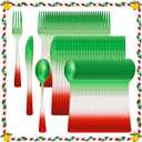 LIYH 120 Pcs Christmas Plastic Silverware - Green and Red Plastic Silverware for Xmas, Gold Cutlery Disposable for Christmas Day Holiday, Gathering