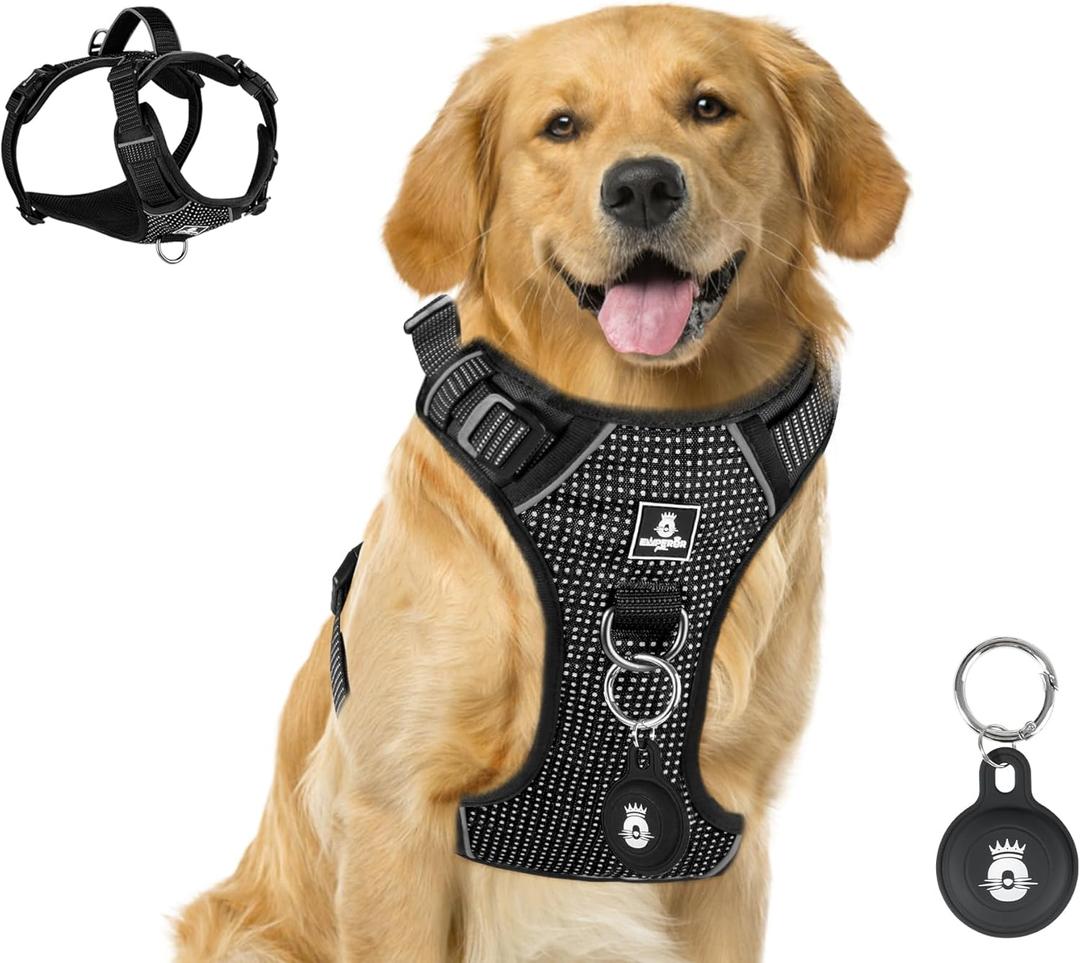 Emperor Pets Reflective Dog Harness Medium Sized Dog - No Pull Dog Harness with 2 Leash Clips, Premium Oxford Soft Padded harness medium size dog, No Choke Design Medium Dog Harness Large Dogs (M BLK) (Black)