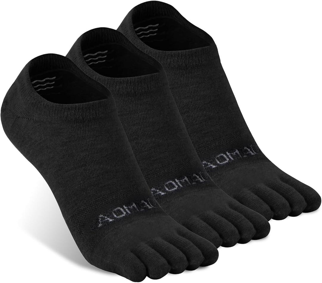 No Show Toe Socks for Men & Women, Athletic Running Coolmax 5-Finger Ankle Socks Low Cut, Soft & Moisture-Wicking L