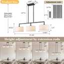 47" W Modern Linear Kitchen Island Pendant Light Fixture 3-Light White Linen Drum Shade Chandelier Black Metal Linear Chandeliers for Dining Room Farmhouse Hanging Light for Living Room, Bar, E26, Large
