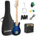 30 Inch Kids Electric Guitar Beginner Kits ST Style Mini Electric Guitar for Boys GirlsElectric guitar Starter Kit w/ 5W Amplifier, Strap, Gig Bag, Strings, tunerstringsPicksBlue Burst (Black and Blue)