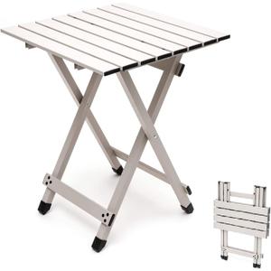 SUNNYFEEL Folding Camping Table - Lightweight Aluminum Portable Picnic Table, 18.5x18.5x24.5 Inch for Cooking, Beach, Hiking, Travel, Fishing, BBQ, Indoor Outdoor Small Foldable Camp Tables (Grey)