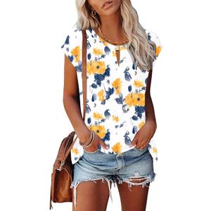 Kistore Women's Summer Casual V Neck Tank Tops Cap Sleeve Loose Fit Blouses Tunic Shirts (L)