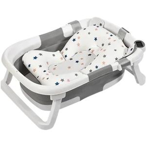 Bath Pillow Baera Plegable para Beb, Baera Porttil Con Sensor De Temperatura, Cojn Antideslizante, Segura, Novedad Bathtub Pillow (Color : Gray with Pad)