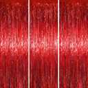 3.3 x 6.6 ft Foil Fringe Backdrop Curtains, Tinsel Streamers Party Decorations, Fringe Backdrop for Birthday, Baby Shower, Gender Reveal, Graduation (3, Red)