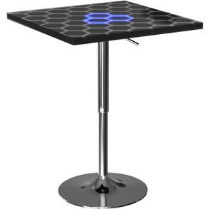 HOMEMORE Bar Table LED Bar Chairs Pub Table LED Lights Cocktail Table Glowing Desktop for Bar Living Room Family Gathering Party Outdoor Games, 23.6*23.6*35.4in