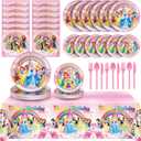 97 Pcs Princess Birthday Party Decorations, Princess Plates and Napkins Tableware for Party, Prin cess Decor Supplies Set for Girl Birthday Flower Fairytale Dinnerware Serve 16 Guests