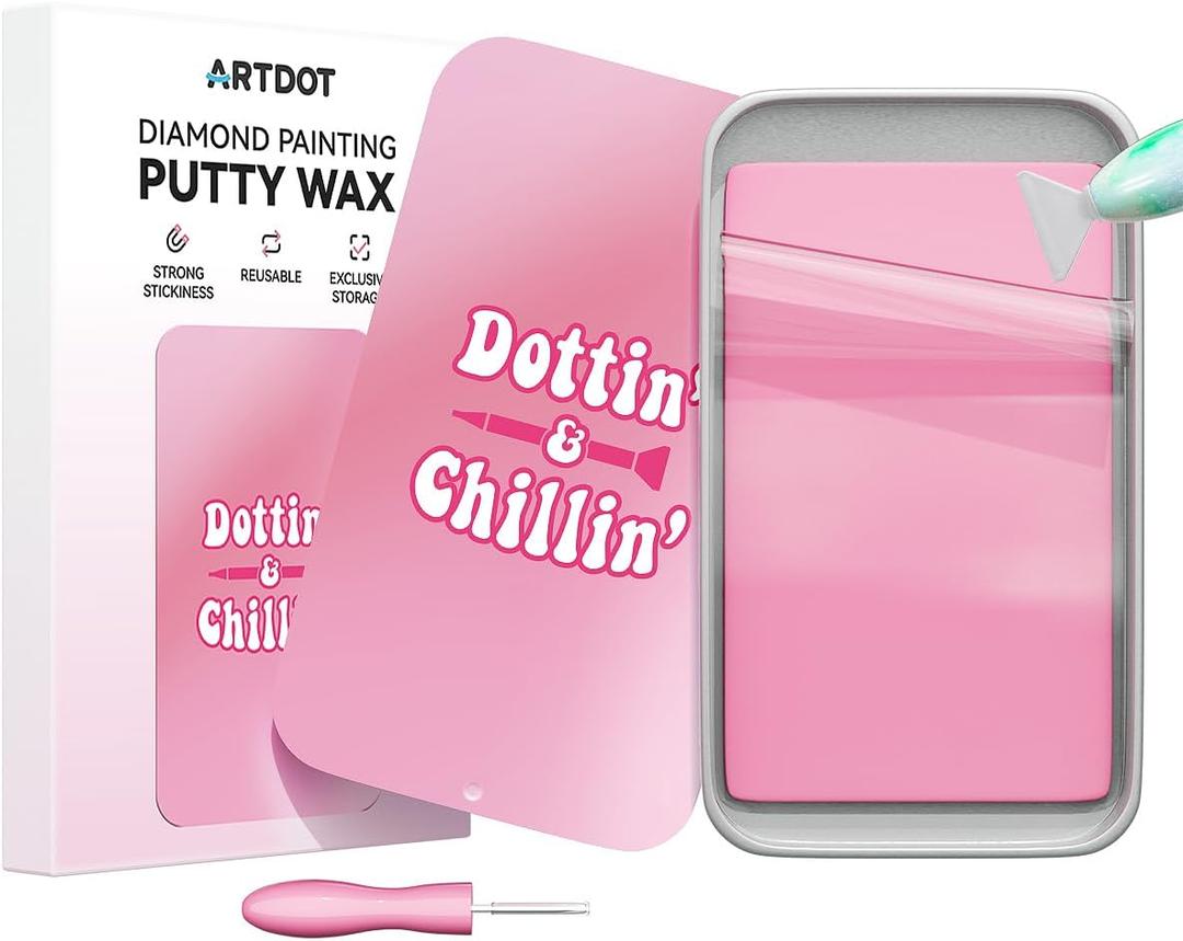ARTDOT Strong Adsorption Putty Wax for Diamond Painting Kits for Adults, Large Size Glue with Sealed Storage Box for Diamond Art Accessories and Tools(Pink)