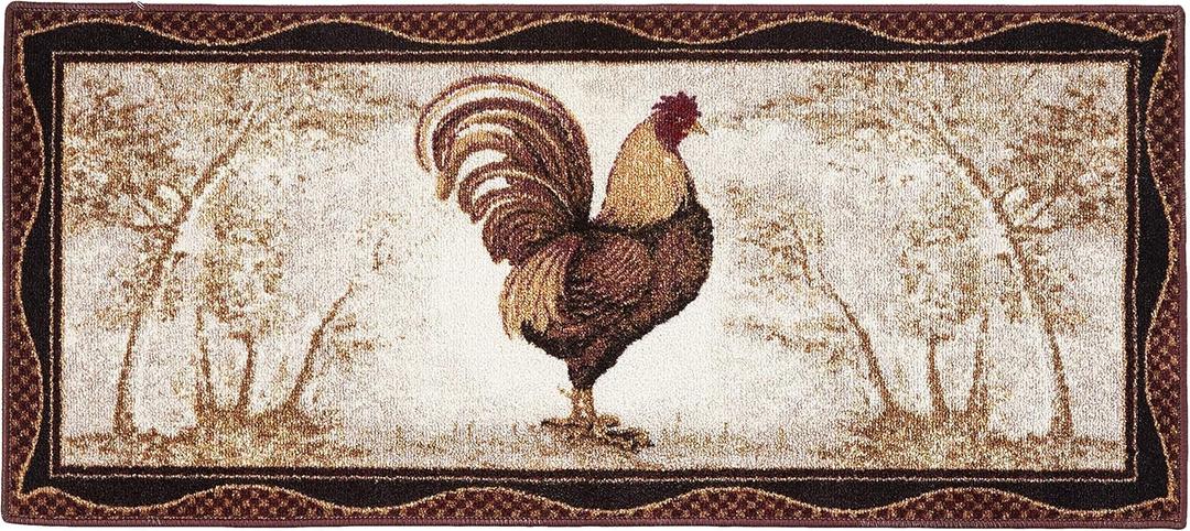 Brumlow Mills Tall Farmhouse Rooster Area Rug Rustic Decor Mat for Kitchen, Dining, Bedroom, Bathroom, Entryway or Living Room, 20" x 44", Brick