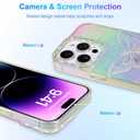 Cute Case for iPhone 14 Pro Max Case for Women Girls, with 3D Butterflies Pattern Design, Aesthetic Clear Iridescent Glitter Kawaii Girly Rainbow Protective Phone Cover