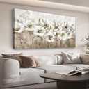 Large Flowers Wall Art for Living Room Decor Framed Art White Floral Canvas Pictures Modern Brown Artwork Blossom Canvas Prints for Bedroom Dining Room Kitchen Home Office Wall Decor 24" x 48"