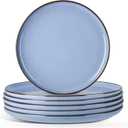 E-far 8 Ceramic Salad Plates Set of 6, Reactive Glaze Stoneware Dishes, Round Dessert Plate for Home Kitchen Restaurant, Microwave & Dishwasher Safe  Ocean Blue