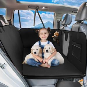 PU Leather Dog Car Seat Cover for Back Seat  Back Seat Extender for Dogs with Hard Bottom Holds 400 lbs. 100% Waterproof, Scratch-Proof and Anti-Slip Dog Hammock for Car, SUV, Truck (Black Faux Leather)