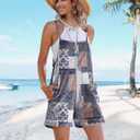 YESNO Women Summer Casual Loose Rompers Sleeveless Boho Floral Spaghetti Straps Shorts Overalls Jumpsuit with Pockets, Large, PH2 CR260