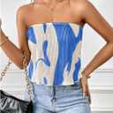 SOLY HUX Women's Graphic Print Tube Crop Tops Strapless Sleeveless Pleated Summer Top (XL)