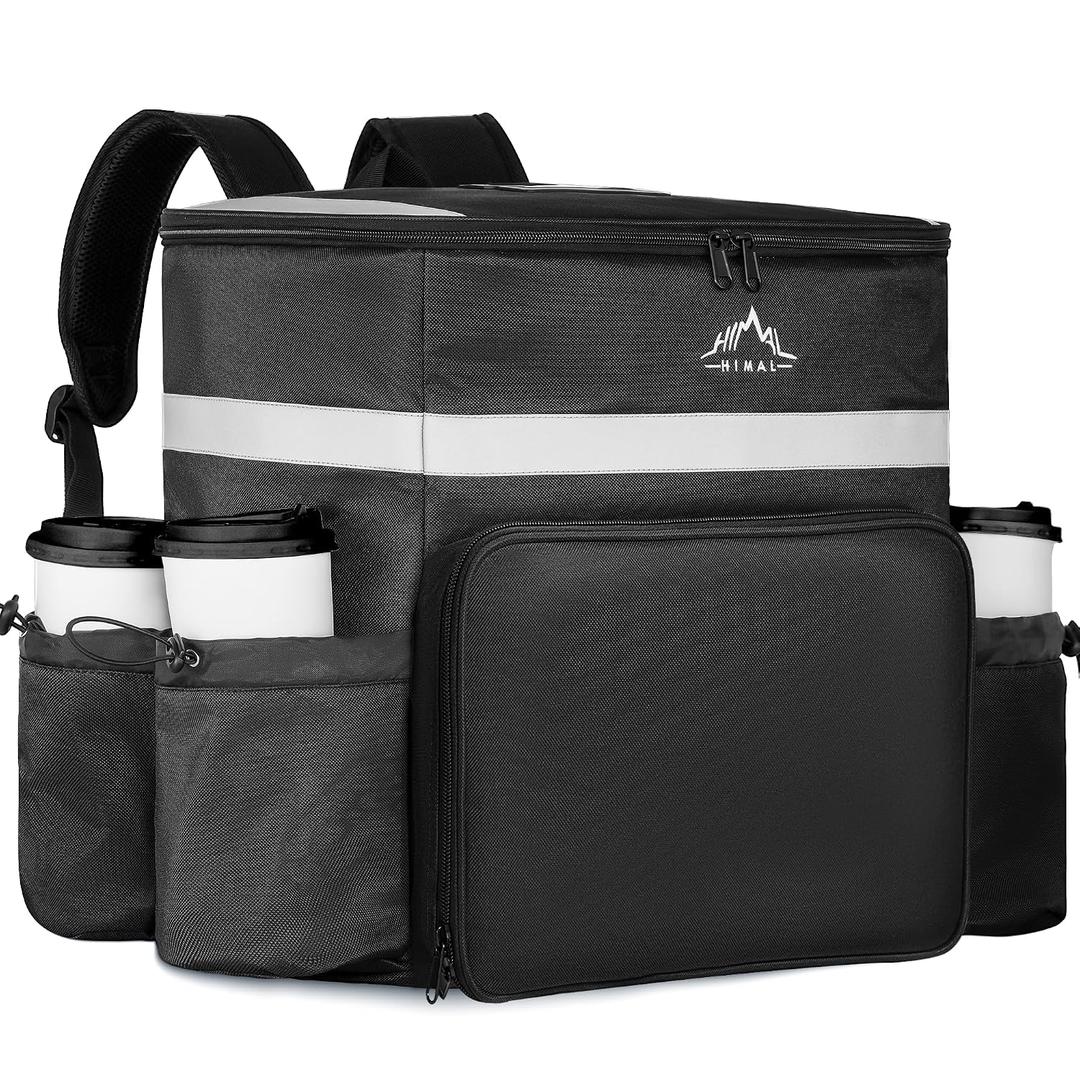 GoHimal Food Delivery Backpack, Insulated Delivery Bags for Delivery Bike, Large Pizza Delivery Bag for HOT/COLD with 4 Pockets Reflective Strip for Uber Eat,Camping & Beach (Black)