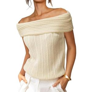Saodimallsu Womens Off The Shoulder Sweater Tops Summer Sleeveless Strapless Ribbed Sexy Going Out Pullover Shirts Size M