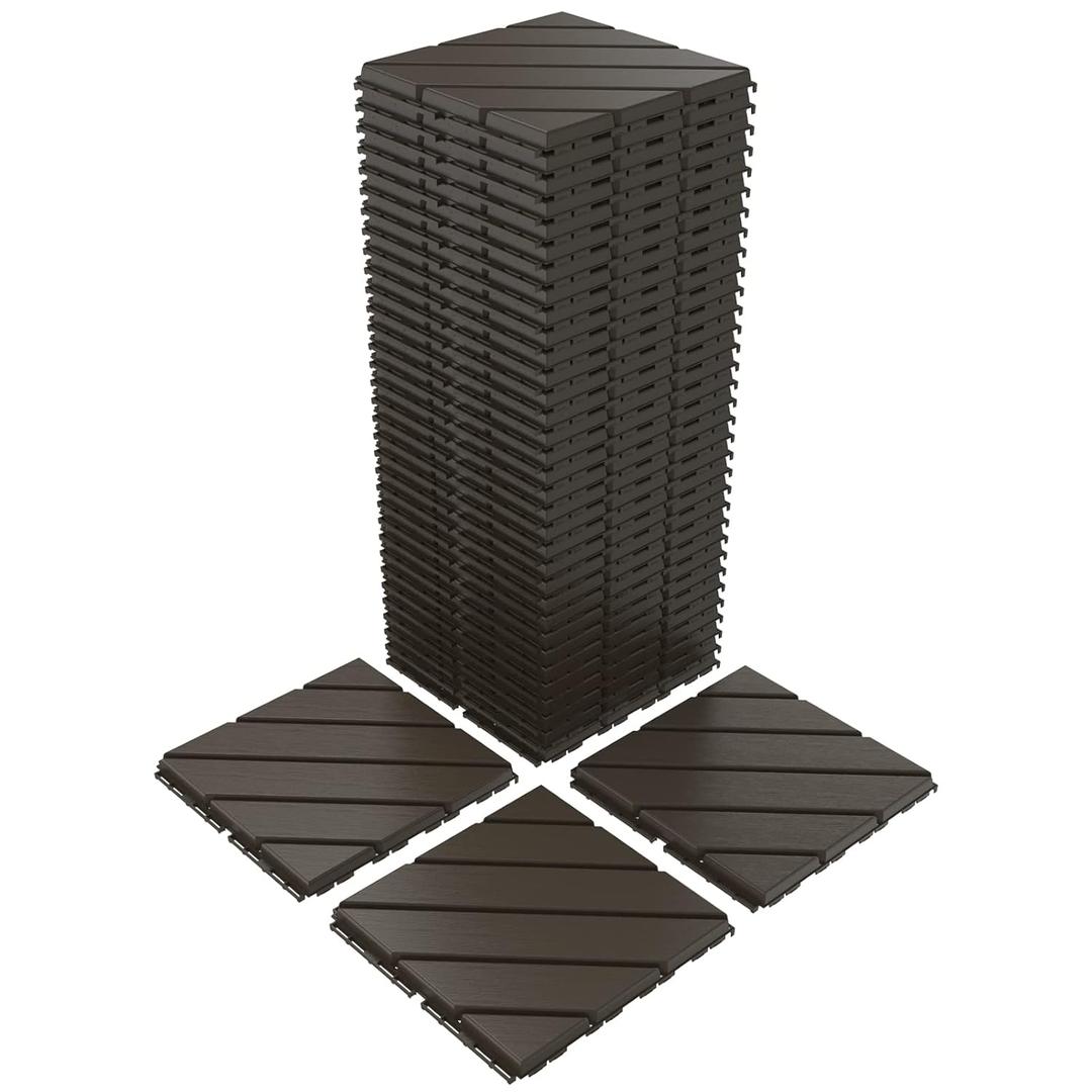 VANCASTLE 36 Pack Interlocking Deck Tiles, 12"x12" Patio Pavers, Heavy Duty Plastic Outdoor Flooring with Drainage, Waterproof Non-Slip Snap-Together Tiles for Balcony, Poolside, Garage, Dark Coffee