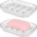 2-Pack Soap Dish Holder for Bar Soap, Bathroom Soap Dishes Soap Holder, Soap Saver Dry Stop Mushy Soap Tray for Shower Bathroom, Kitchen Sink,Clear