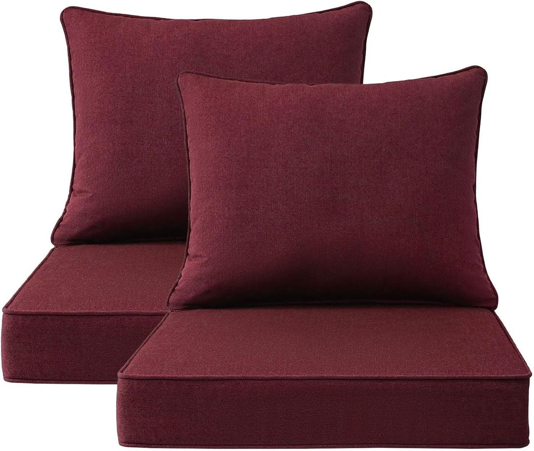 Unimatta Sunbrella Outdoor Patio Chair Cushions Set, 24" x 24", Set of 2, Water-Repellent, Fade Resistant, Deep Seat Cushion for Backyard, Couch, Sofa and Patio Furniture, Spectrum Ruby