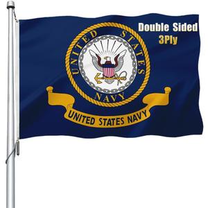 US Navy Emblem Flag Double Sided 3x5 Outdoor- US Navy Military Flag, Heavy Duty Durable Polyester, UV Fade Resistant, Outdoor Indoor Yard Porch Patriotic Banner with Brass Grommets