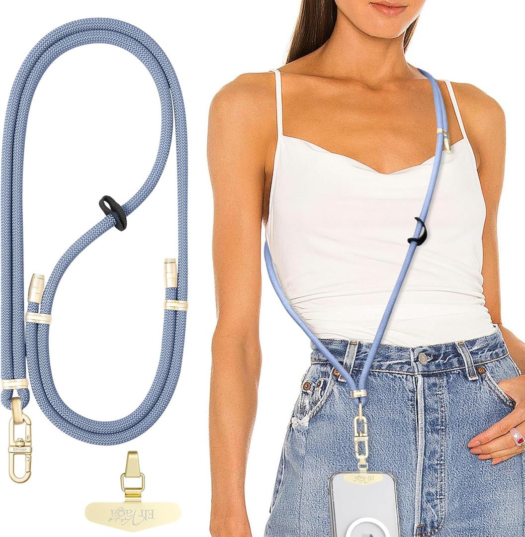 Adjustable Anti-Theft Phone Lanyard Neck & Crossbody Strap with 0.2mm Metal Tab & Comfort-Fit 8mm Rope (Fog Blue)