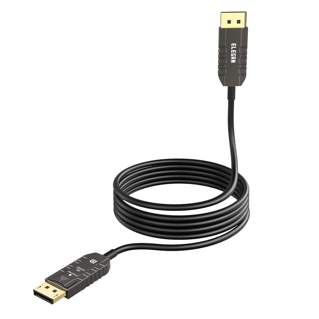 Elecan 8K Fiber Optic Displayport 1.4 Cable 35 Ft, Active Optical DP to DP Cable Support 8K@60Hz 4K@144Hz 2K,32.4Gbps,HBR3,HDCP2.2,HDR,VR Headset,Graphics,Slim and Flexible Display Port Cord