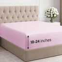 Extra Deep Queen Fitted Sheet - Hotel Luxury Single Fitted Sheet Only - Easily Fits 18 inch to 24 inch Mattress - Ultra Soft, Wrinkle & Fade Free w/Extra Deep Pocket - Breathable & Comfy - Light Pink