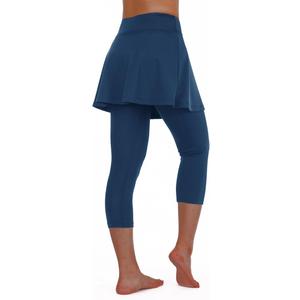 ANIVIVO Women Tennis Skirted Leggings with Pockets, Capris Yoga Leggings with Skirts & Tennis Pickleball Clothing (Large, Navy Blue Capri)