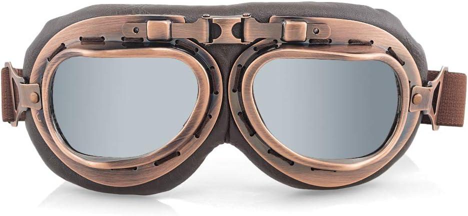 Evomosa Vintage Pilot Style Motorcycle Goggles for Half Helmet (Silver)