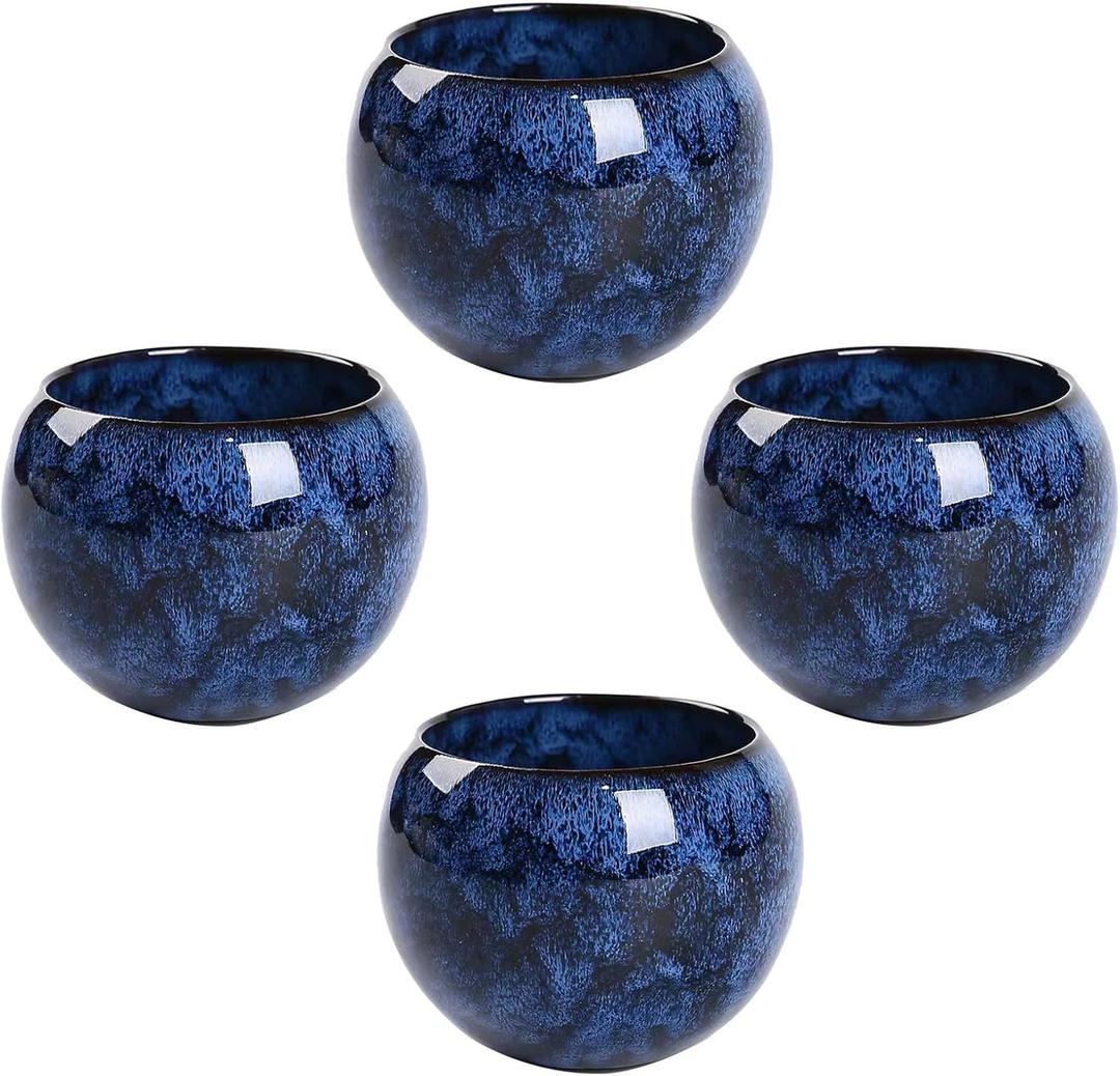 MQjzsh Chinese Japanese Traditional Ceramic Tea Cups, Mini Ceramic Kung Fu Tea Cups, Mate Cup Set, Tea, Espresso, 4-Piece Set for Home, Outdoor and Office (B)