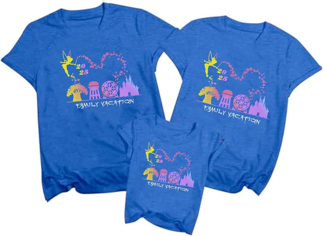 2025 Family Matching Outfits Family Vacation Shirts Graphic Tee Magical Kingdom Cruise Tshirts Couples Travel Tops (X-Large, Blue)