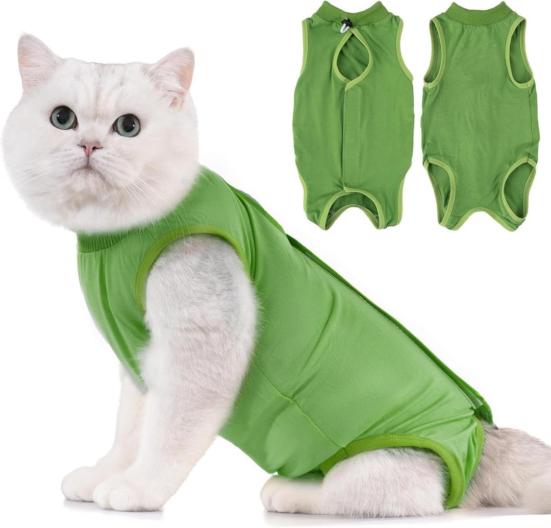 Avont Cat Recovery Suit - Kitten Onesie for Cats After Surgery, Cone of Shame Alternative Surgical Spay Suit for Female Cat, Post-Surgery or Skin Diseases Protection -Green (M)