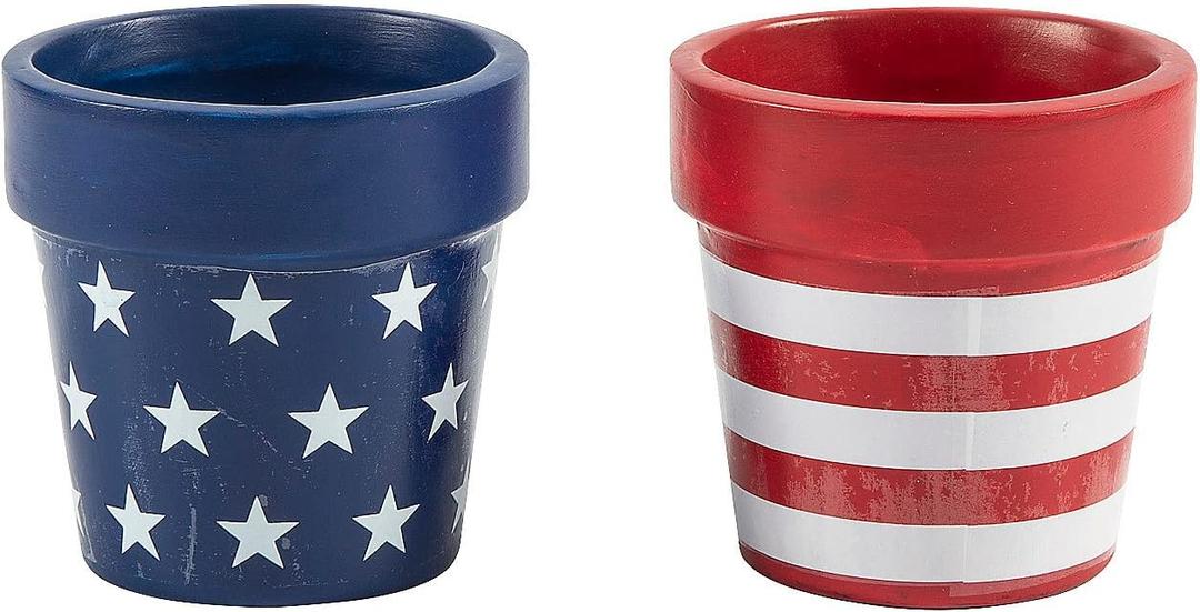 Fun Express Mini Ceramic Patriotic Flowerpots  USA-Themed Red White & Blue Planters  Perfect for 4th of July Celebrations Party Favors Classroom Crafts Home Decorations & Outdoor Displays  6 Pieces