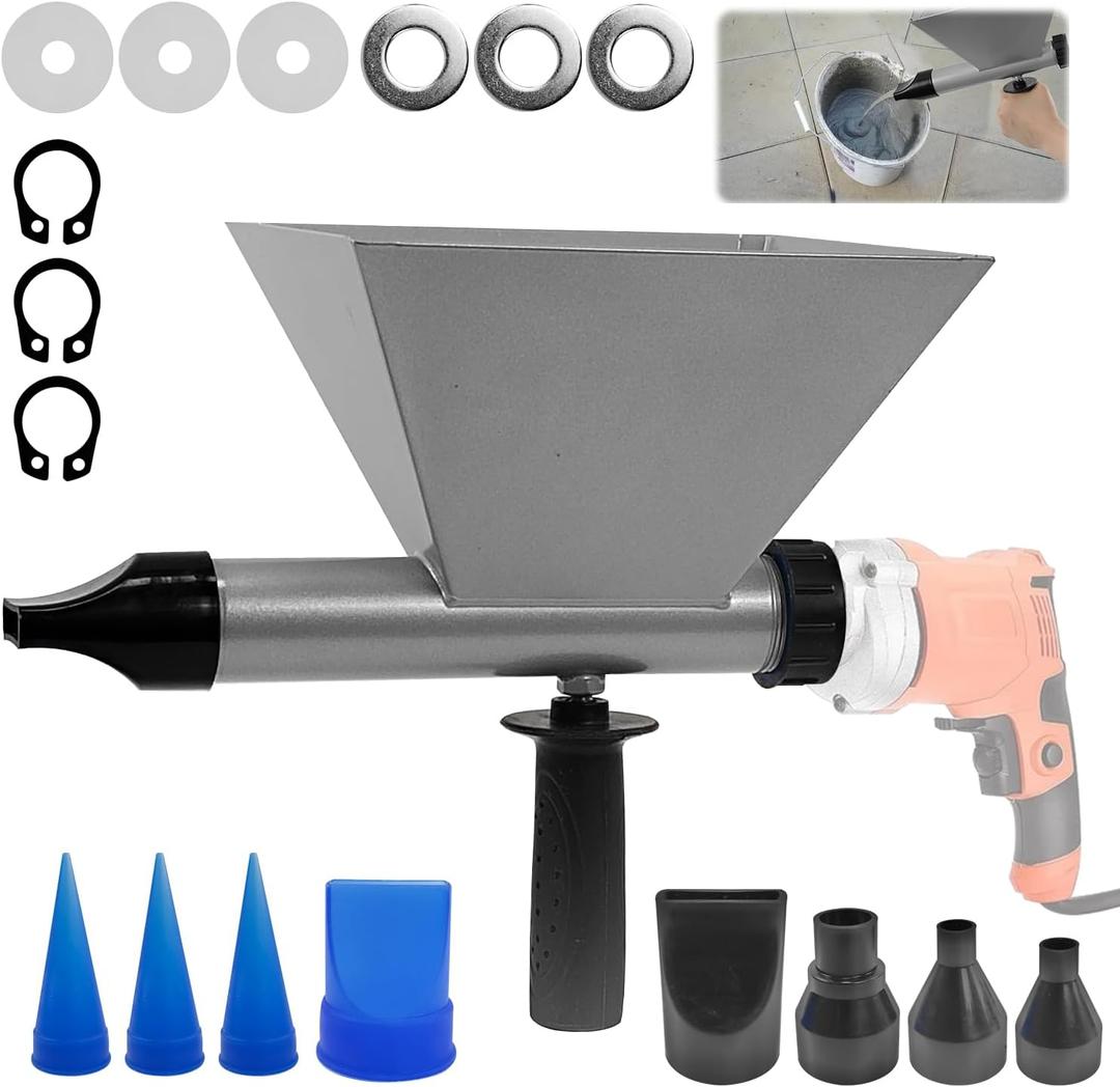 Electric Mortar Grout Gun Pump, Portable Cement Grouting Machine, Cement Caulk Gun, Reusable Cordless Electric Caulking Gun Finishing Tool with 8 Nozzles (Without Electric Drill)