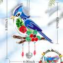 KY&BOSAM Blue Bird Suncatcher Merry Christmas Stained Glass Panel Suncathers for Windows Wind Chime Hanging Ornament with Pressed Flower and Metal Heart Charm Birthday Gift for Women Christmas Decor