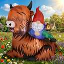 Leyndo 5 ft Summer Inflatables Highland Cow with Gnome Inflatable Outdoor Decoration for Summer Outdoor Garden Lawn Yard Party
