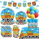 Boy Story Baby Shower Decorations, 25 Guests Includes Cardstock Plates Tableware | Tablecloth | Banner | Balloons | Cake Topper for It’s a Boy Story Baby Shower Themed Party Decorations