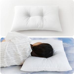 QUILTINA Ear Protection Pillows 2-Pack Perfect for Back or Side Sleepers, Relatively Flat & Thin Medium Support Bed Pillow with Concave Design, Soft, Highly Elastic, Queen 20 x 30 in, White