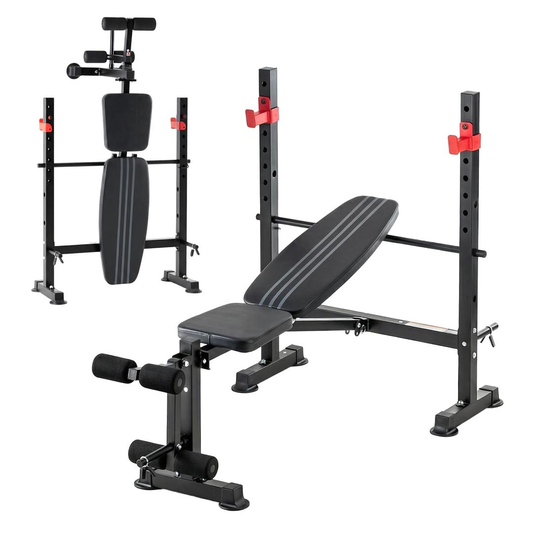 KMFurnila Adjustable Weight Bench Set, 650 LBS Foldable Bench Press