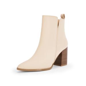 Rilista Womens V Cutout Ankle Boots Pointed Toe Chunky Block Stacked Heel Booties Side Zipper Shoes