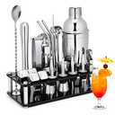Shaker Set, 23-Piece Stainless Steel Bartender Kit with Acrylic Stand & Cocktail Recipes Booklet, Professional Bar Tools for Drink Mixing, Home, Bar, Party