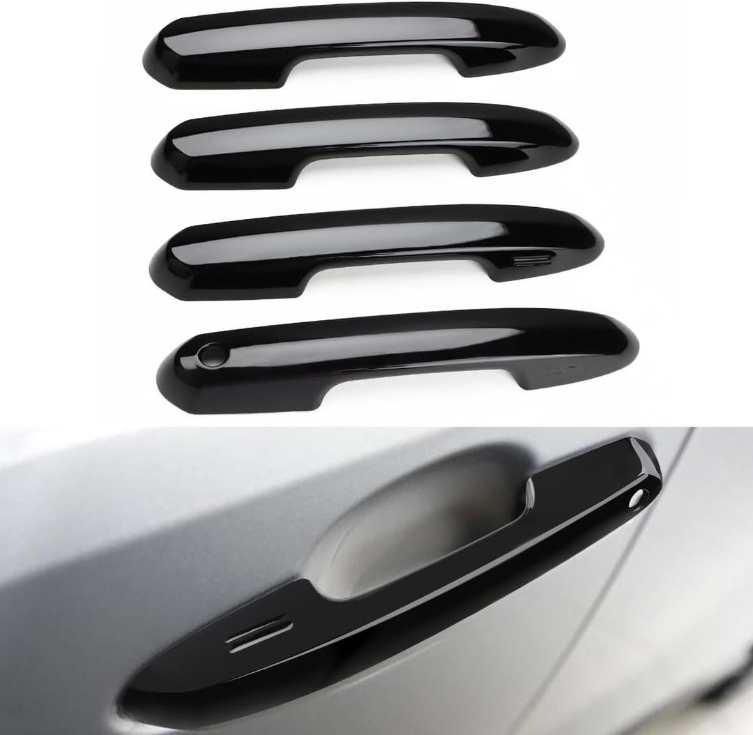 Upgraded Snap-on Door Handle Cover Compatible for 2019-2024 2025 Toyota Rav4 Accessories for Highlander 2020-2024 No Adhesive Black Handle Protectors (Glossy Black)