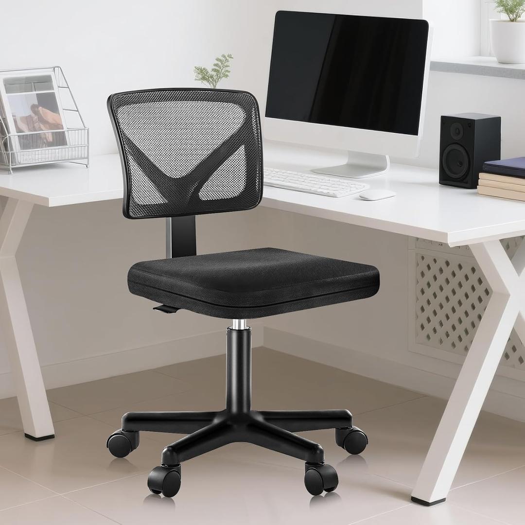 DUMOS Armless Desk Chairs with Wheels, Ergonomic Adjustable Home Office Swivel Rolling Task Chair No Arms, Comfy Mesh Mid Back Computer Work Vanity Desk Seat for Small Spaces, Black DUMOS Armless Desk Chairs with Wheels, Ergonomic Adjustable Home Office Swivel Rolling Task Chair No Arms, Comfy Mesh Mid Back Computer Work Vanity Desk Seat for Small Spaces, Black