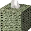 Sage Green Tissue Box Cover, Paper Rope Hand Woven Square Tissue Box Holder for Home Decor, Bathroom Countertop, Office, Bedside Table