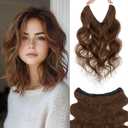 Rich Choices Short Halo Hair Extensions Real Human Hair Wave/Curled Remy Hairs Halo Extension for Women Invisible Wire One Piece Clip in Hairpiece for Short Hairs 12 Inch #4R Medium Brown