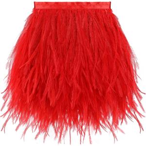 Soarer Red Ostrich Feather Trim - 2Yards 5-7inch Feather Fringe for DIY Sewing Clothing,Jewelry,Halloween Home Party(Red)