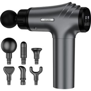 AYURA Massage Gun, Deep Tissue Percussion Muscle Massager Gun, Handheld Back Massager for Pain Relief, Electric Massager with 30 Speeds and 6 Heads for Athletes Men Women (Grey)