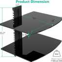 WALI Floating TV Shelf, 2 Tier Glass Projector Shelf for DVD Players, Routers, Game Consoles, Cable Boxes, Living Room Decor, Wall Mount Shelves Hold Up to 17.6lbs (CS202B), 2-Shelf, Black